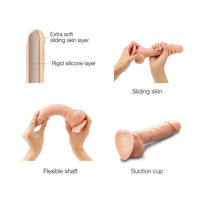 Близький вид на текстуру шкіри реалістичного фалоімітатора Strap-On-Me Sliding Skin Realistic Dildo Vanille M