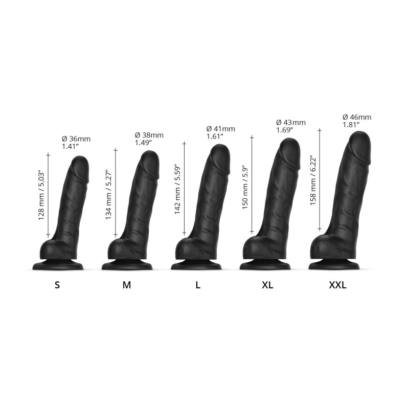 Фалоімітатор Strap-On-Me Sliding Skin Realistic Dildo Black XXL - текстура матеріалу, реалістичний вигляд