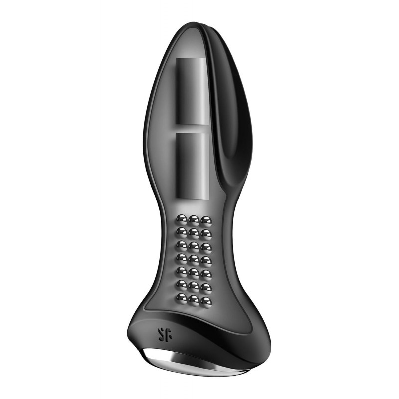 Вигляд анальної смарт-вібропробки Satisfyer Rotator Plug 2+ Black зверху, фокусуючись на перлинному масажному механізмі, що обертається