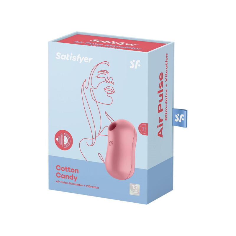 Вакуумний стимулятор Satisfyer Cotton Candy Light Red, повний комплект - кабель для зарядки, чохол для зберігання