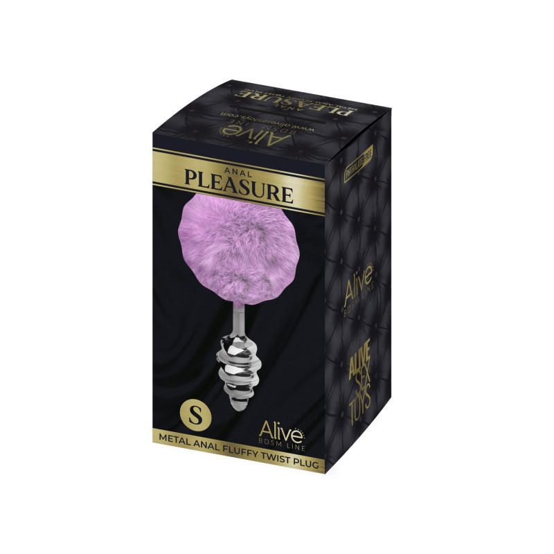 Анальна пробка Alive Fluffy Twist Plug S Purple - вигляд збоку, текстура хутра кролячого хвостика