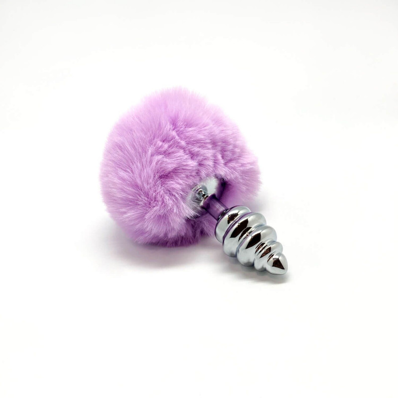 Упаковка анальної пробки Alive Fluffy Twist Plug S Purple, металева, кролячий хвостик