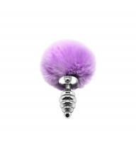 Анальна пробка Alive Fluffy Twist Plug S Purple Кролячий хвостик, металева, діаметр 2,9 см