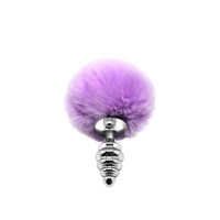 Анальна пробка Alive Fluffy Twist Plug S Purple Кролячий хвостик, металева, діаметр 2,9 см