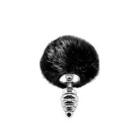Анальная пробка Alive Fluffy Twist Plug S Металлическая Кроличий хвостик Black, диаметр 2,9 см