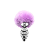 Анальна пробка Alive Fluffy Twist Plug M Кролячий хвостик металева Purple, діаметр 3,4 см