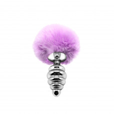Анальна пробка Alive Fluffy Twist Plug M Кролячий хвостик металева Purple, діаметр 3,4 см
