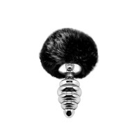 Анальная пробка Alive Fluffy Twist Plug M Black, металлическая с кроличьим хвостиком, диаметр 3,4 см