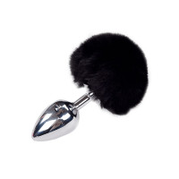 Металлическая анальная пробка Alive Fluffy Plug L Кроличий хвостик Black, диаметр 3,9 см