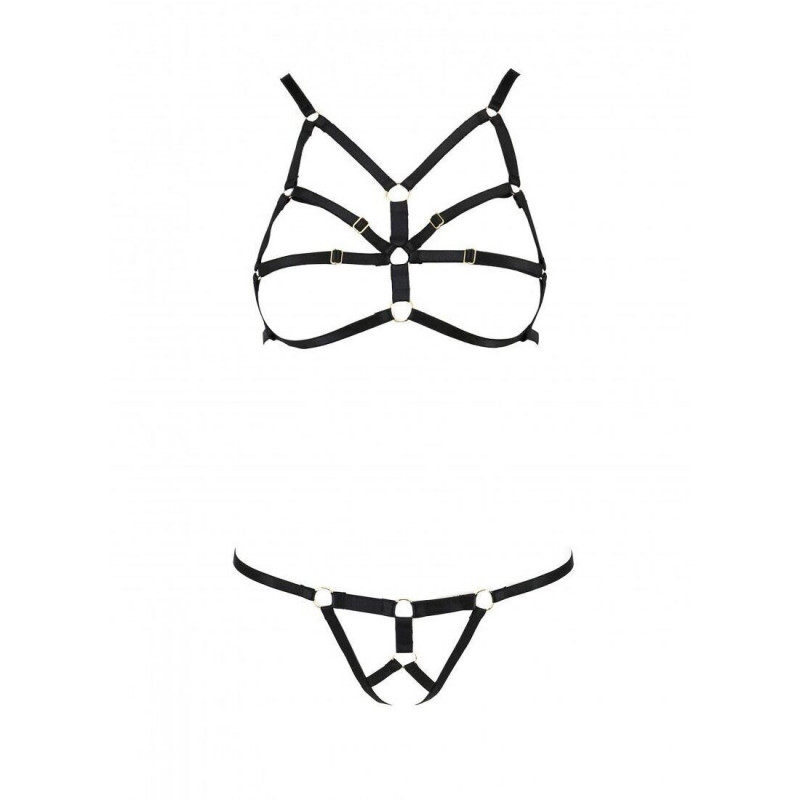 Вишукана упаковка комплекту білизни Passion Exclusive ARMANDA SET L/XL, чорний колір