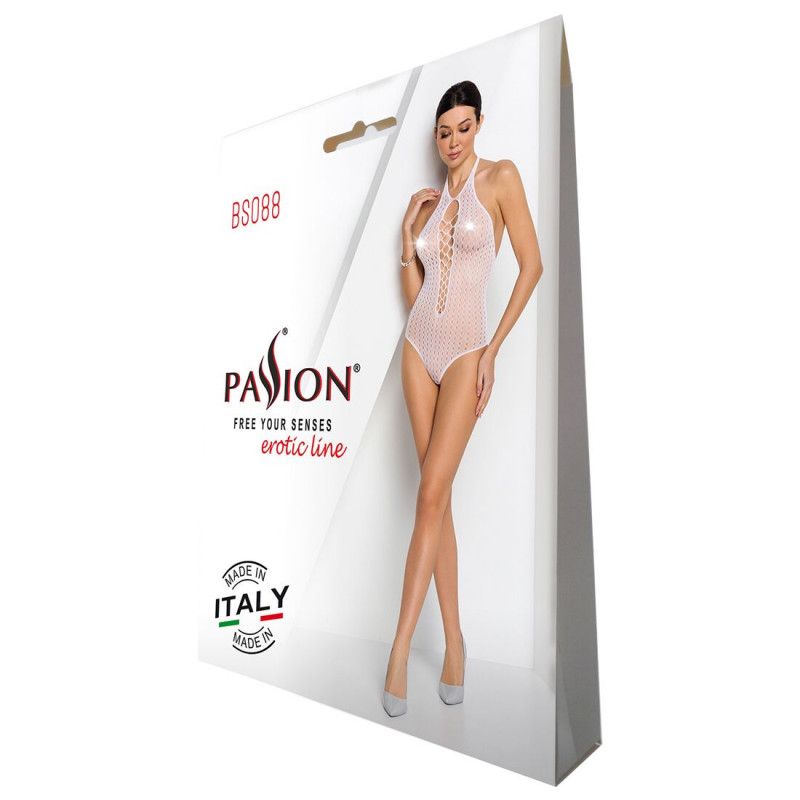 Бодістокінг Passion BS088 white: демонструє задню частину та крій