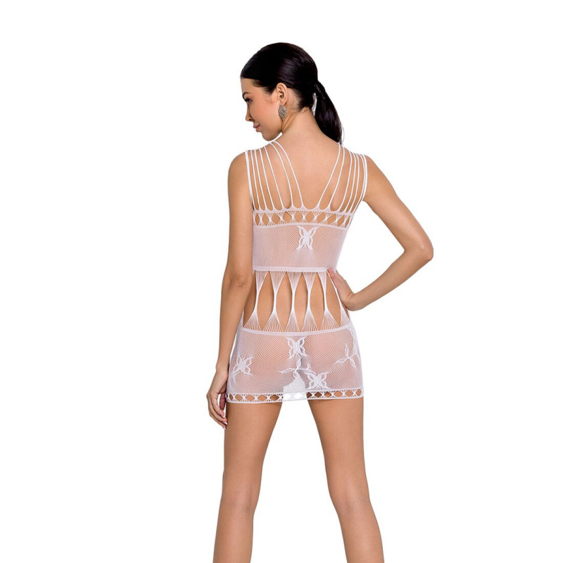 Детальний вигляд білого бодістокінгового мінісукні Passion BS090 з метеликами