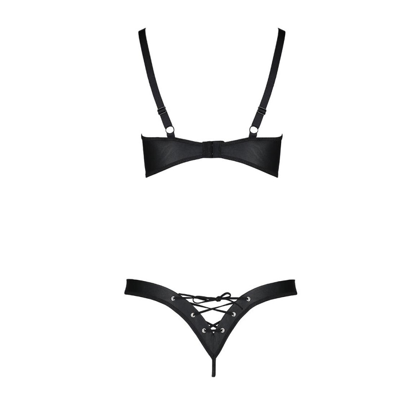 Комплект Passion CELINE BIKINI 2XL/3XL black: бра з витонченими стрічками та стрінги зі шнурівкою – загальний вигляд