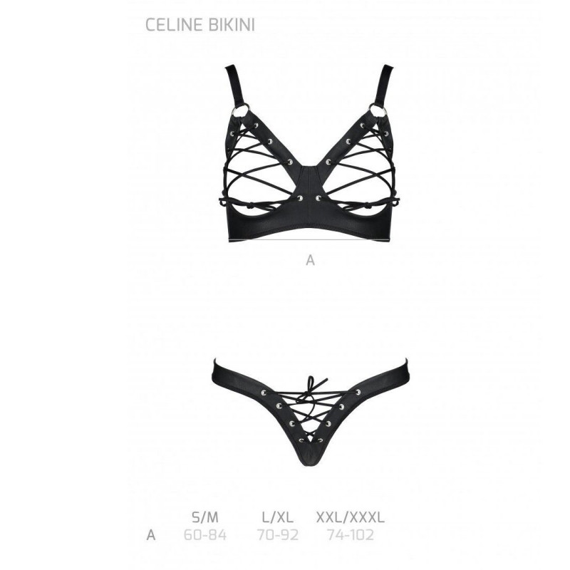 Упаковка комплекту Passion CELINE BIKINI 2XL/3XL black: стильне пакування бікіні з екошкіри