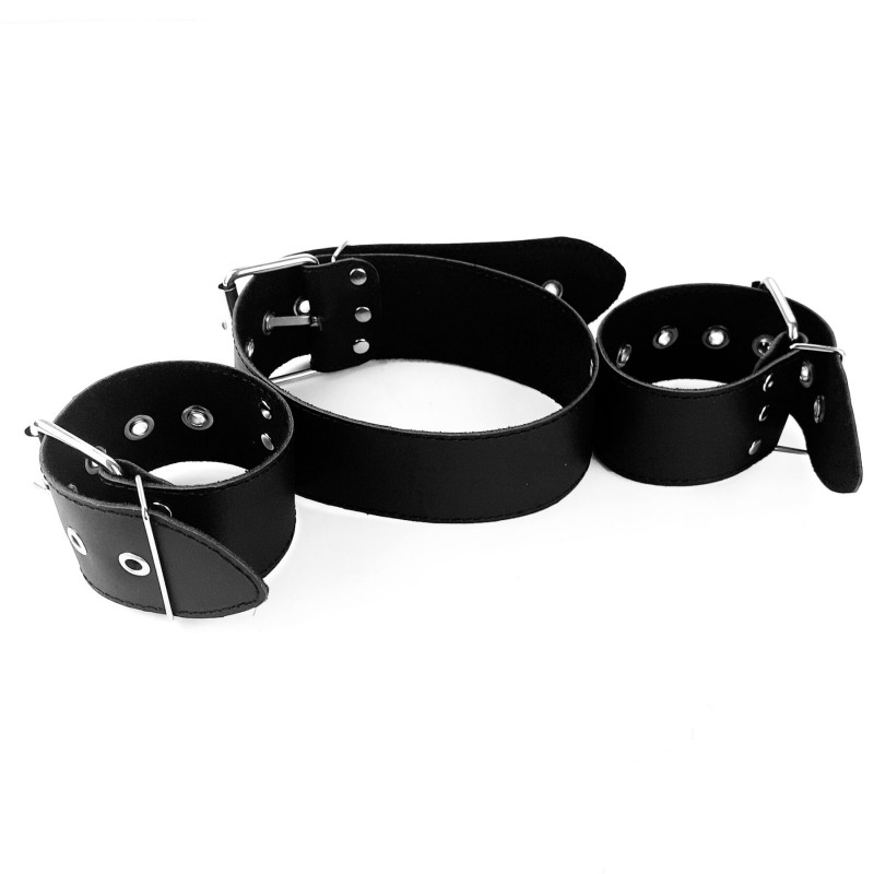Комплект Art of Sex Bondage Collar: нашийник та наручники, демонстрація елементів