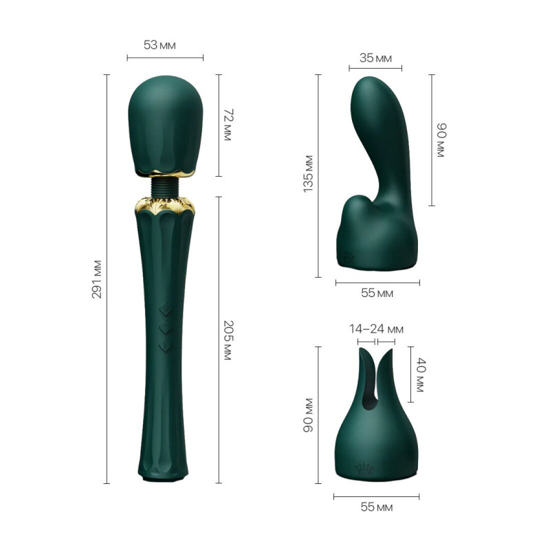 Вібромасажер Zalo Kyro Wand бірюзово-зелений, вигляд збоку, демонструє ергономічну форму