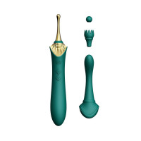 Вагинально-клиторальный вибратор Zalo Bess Turquoise Green многофункциональный с насадками