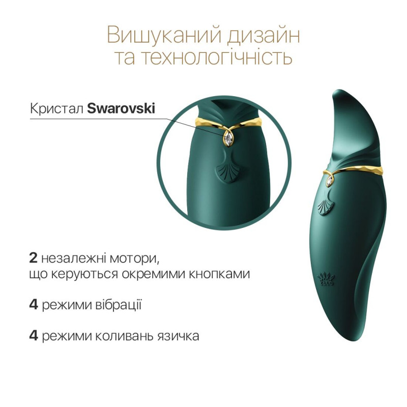 Вібратор Zalo Hero Jewel Green 2в1: Блискучий кристал Swarovski, крупний план