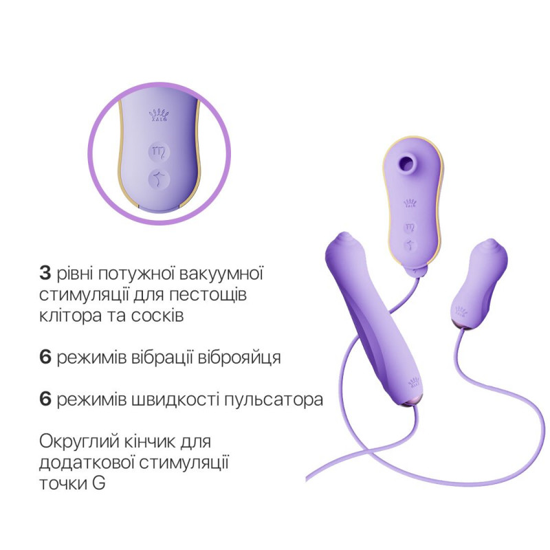 Вакуумний стимулятор з набору Zalo UNICORN Set Violet 3в1: крупним планом