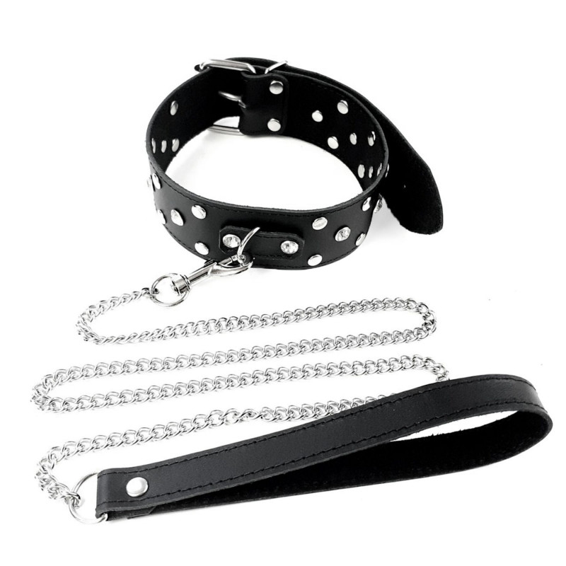 Нашийник Art of Sex Jenna Collar with Leash, чорний, детальний вигляд заклепок