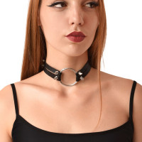 Чокер Art of Sex с металлическим кольцом и шипами, натуральная кожа, черный