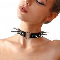 Чокер Серце з шипами, натуральна шкіра Art of Sex - Crystal, чорний — Keks-Hub