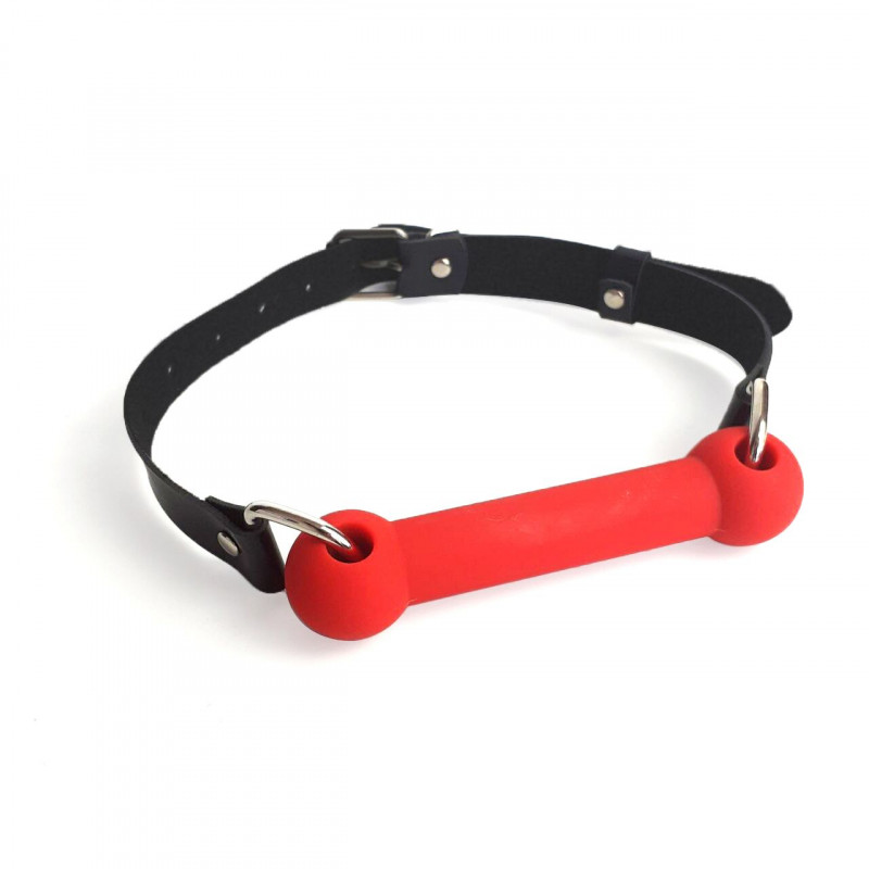 Кляп-палиця Art of Sex Gag Stick Silicon червоний: детальний вигляд ременів з натуральної шкіри