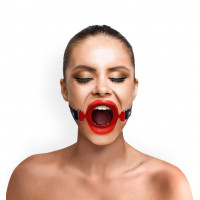 Кляп-расширитель Art of Sex Gag Ring, красное силиконовое кольцо, натуральная кожа
