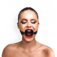 Кляп-расширитель Art of Sex Gag Ring, черный, натуральная кожа, силикон