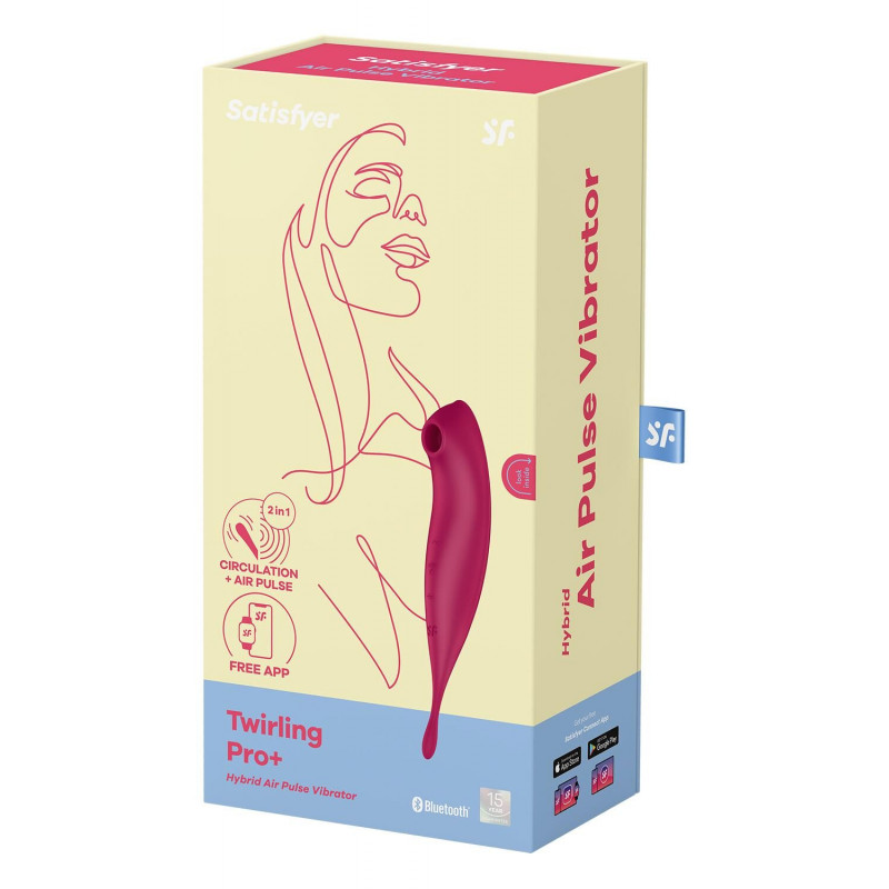 Satisfyer Twirling Pro+ dark red, демонстрація роботи вакуумної стимуляції на фото