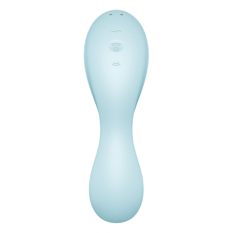 Вакуумний смарт-стимулятор Satisfyer Curvy Trinity 5 Blue підключений до смартфона, ілюструючи функціонал керування