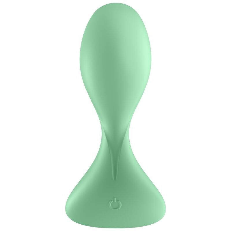 Детальний вигляд збоку анальної смартпробки Satisfyer Trendsetter Green, підкреслюючи її ергономічну форму.