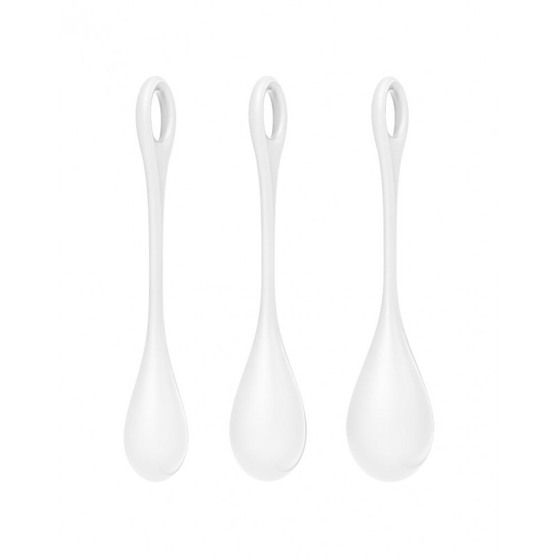 Йоні намистини Satisfyer Yoni Power 1 White збоку, видно текстуру натурального каменю