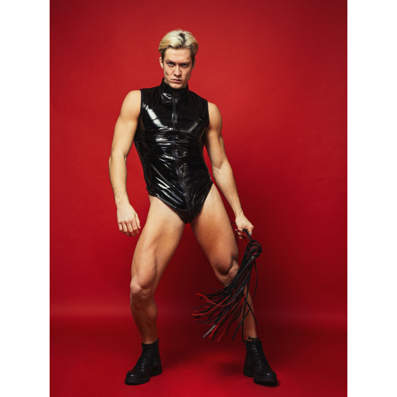 Вигляд ззаду чоловічого комбідреса D&A Безсоромник Нік, лакований чорний