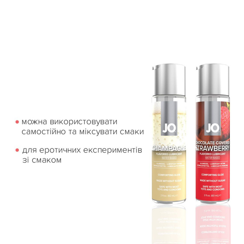 Набір лубрикантів JO Sweet&Bubbly Champagne & Chocolate Covered Strawberry 2×60 мл, вид збоку