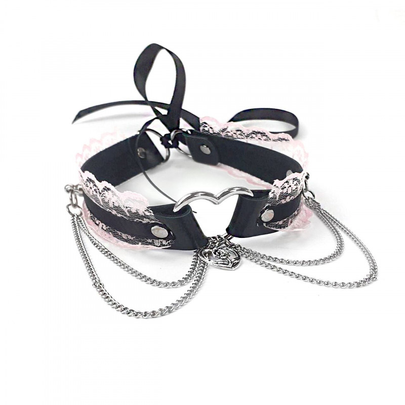 Текстура натуральної шкіри чорно-рожевого чокера Art of Sex - Karen