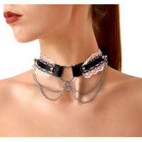 Сексуальный чокер Art of Sex - Karen натуральная кожа, Черно-Розовый