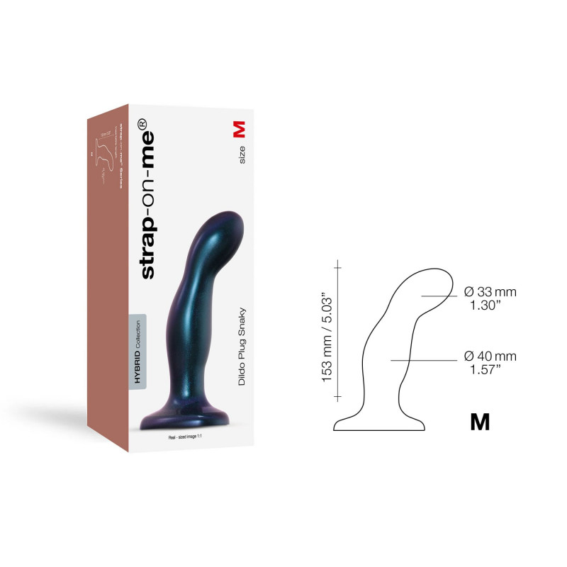 Упаковка ділдо Strap-On-Me PLUG SNAKY METALLIC BLUE M, дискретна та стильна