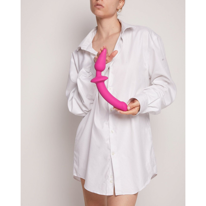 Анальна пробка Strap-On-Me SWITCH PLUG-IN SEMI-REALISTIC DILDO FUCHSIA - L, загальний вигляд, порівняння розміру (якщо є елемент для порівняння)