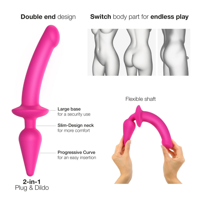 Анальна пробка з дилдо 2в1 Strap-On-Me SWITCH PLUG-IN DILDO Fuchsia L, вид збоку, деталі дизайну