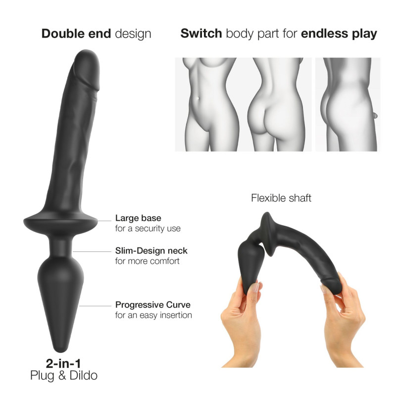 Анальна пробка з дилдо 2в1 Strap-On-Me SWITCH PLUG-IN REALISTIC DILDO Black XXL, вигляд збоку