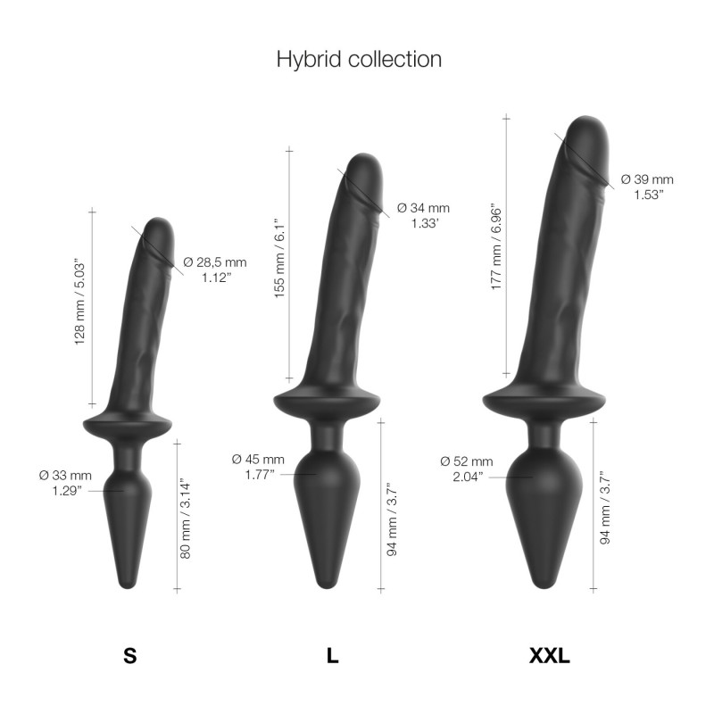 Упаковка анальної пробки з дилдо 2в1 Strap-On-Me SWITCH PLUG-IN REALISTIC DILDO Black XXL