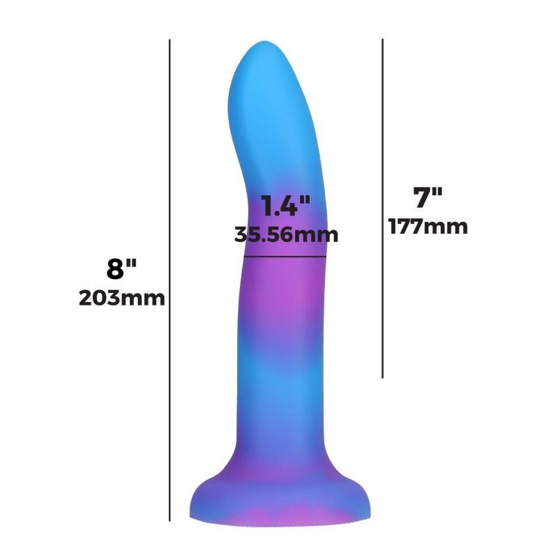 Фалоімітатор ADDICTION Rave 8″ Glow in the Dark Dildo, синьо-фіолетовий, в упаковці