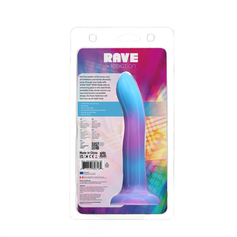Фалоімітатор ADDICTION Rave 8″ Glow in the Dark Dildo, синьо-фіолетовий, демонстрація розміру