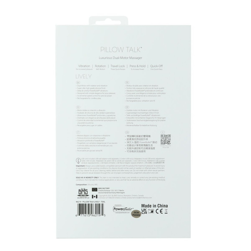 Комплектація вібратора-кролика Pillow Talk Lively Teal, зарядний пристрій
