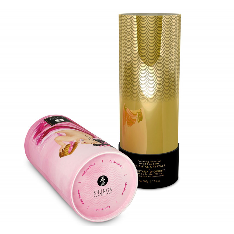 Упаковка пінливої солі для ванни Shunga Dead Sea salt Oriental Crystals - Rose Petal, 500 г, з елегантним дизайном