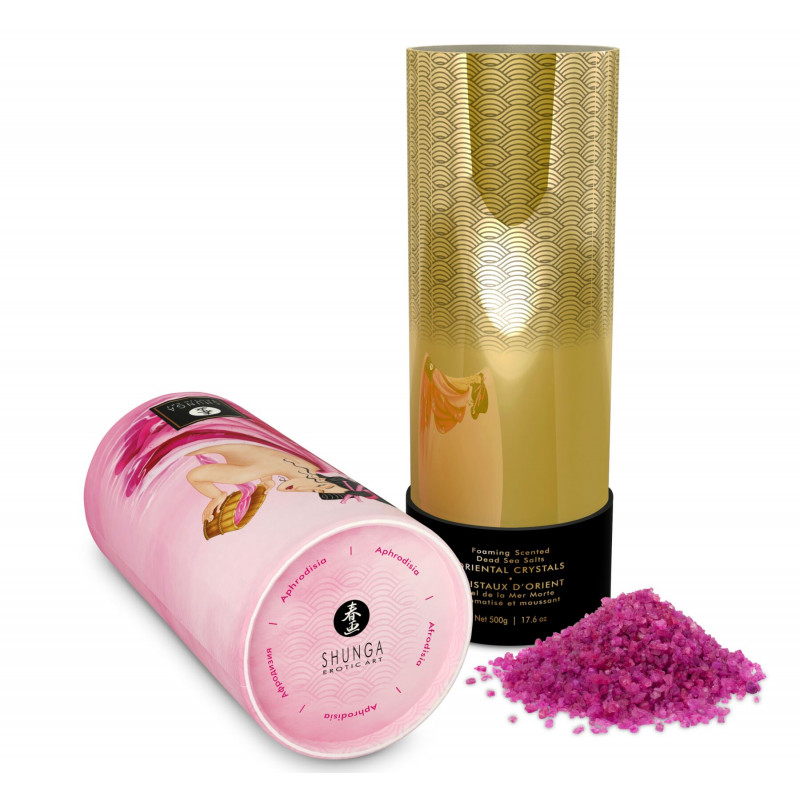 Текстура пінливої солі для ванни Shunga Dead Sea salt Oriental Crystals - Rose Petal, 500 г, з дрібними кристалами