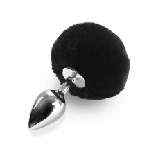 Анальная пробка Art of Sex Rabbit Tail металлическая черная, диаметр 3,4 см