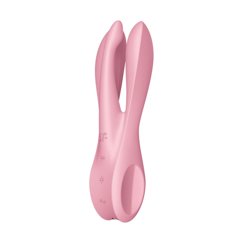 Satisfyer Threesome 1 Pink, вид збоку, демонструє ергономічну форму та три гнучкі силіконові пальчики