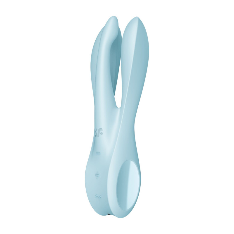 Кліторальний вібратор Satisfyer Threesome 1 Light Blue, вид збоку, демонстрація гнучкості пальчиків